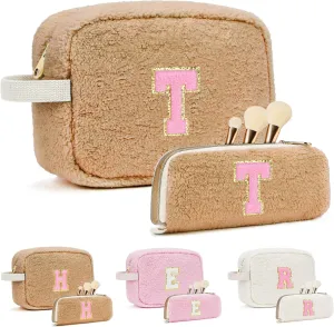 Birthday Gifts for Women, Personalized Initial Cosmetic Bag Pouch for Teen Girls, Preppy Makeup Travel Bags for Daughter Sister Girlfriend, Monogramed Make Up Pouch for Graduation Gifts, Brown T