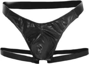 Black Men's Lingerie Low-Rise Faux Leather Size: M, black, Medium