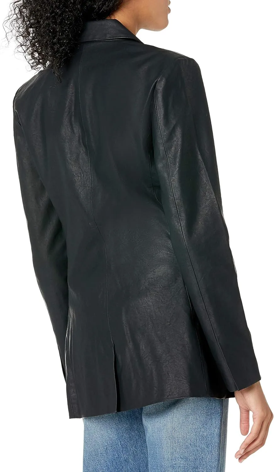 [BLANKNYC] Womens Double Breasted Long Vegan Leather Blazer