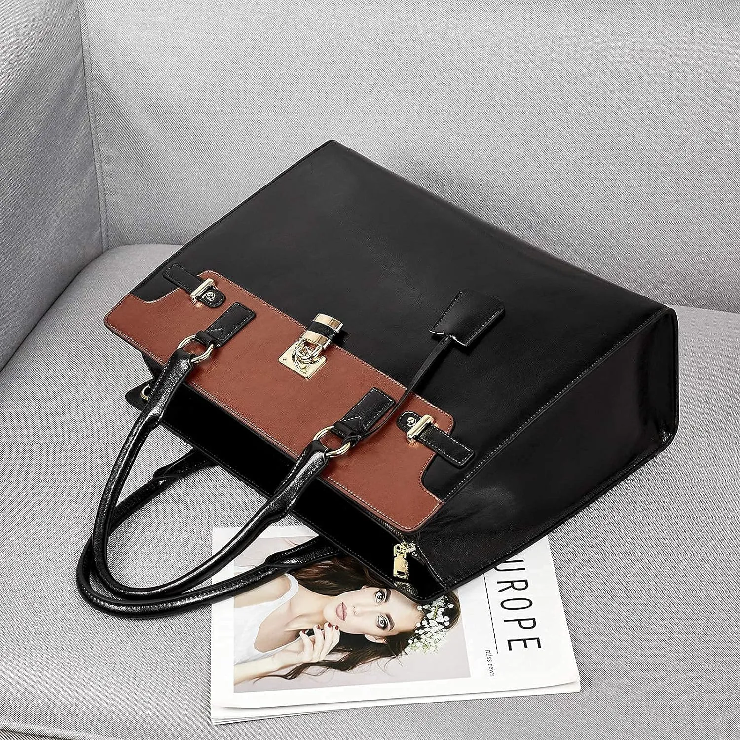 BOSTANTEN Briefcase for Women 15.6 inch Leather Laptop Bag Vintage Slim Lawyer Business Bag Stylish Work Purse