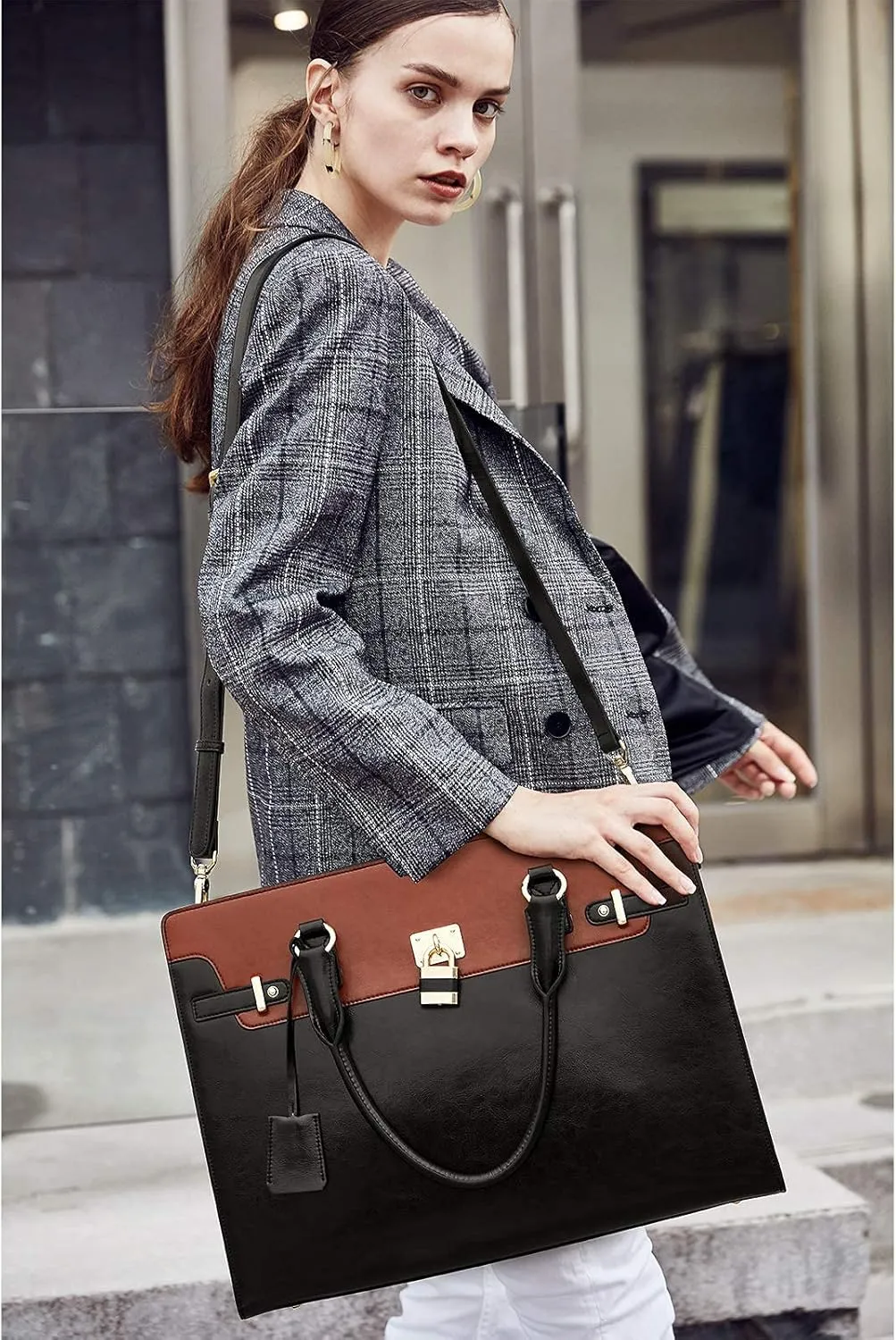 BOSTANTEN Briefcase for Women 15.6 inch Leather Laptop Bag Vintage Slim Lawyer Business Bag Stylish Work Purse
