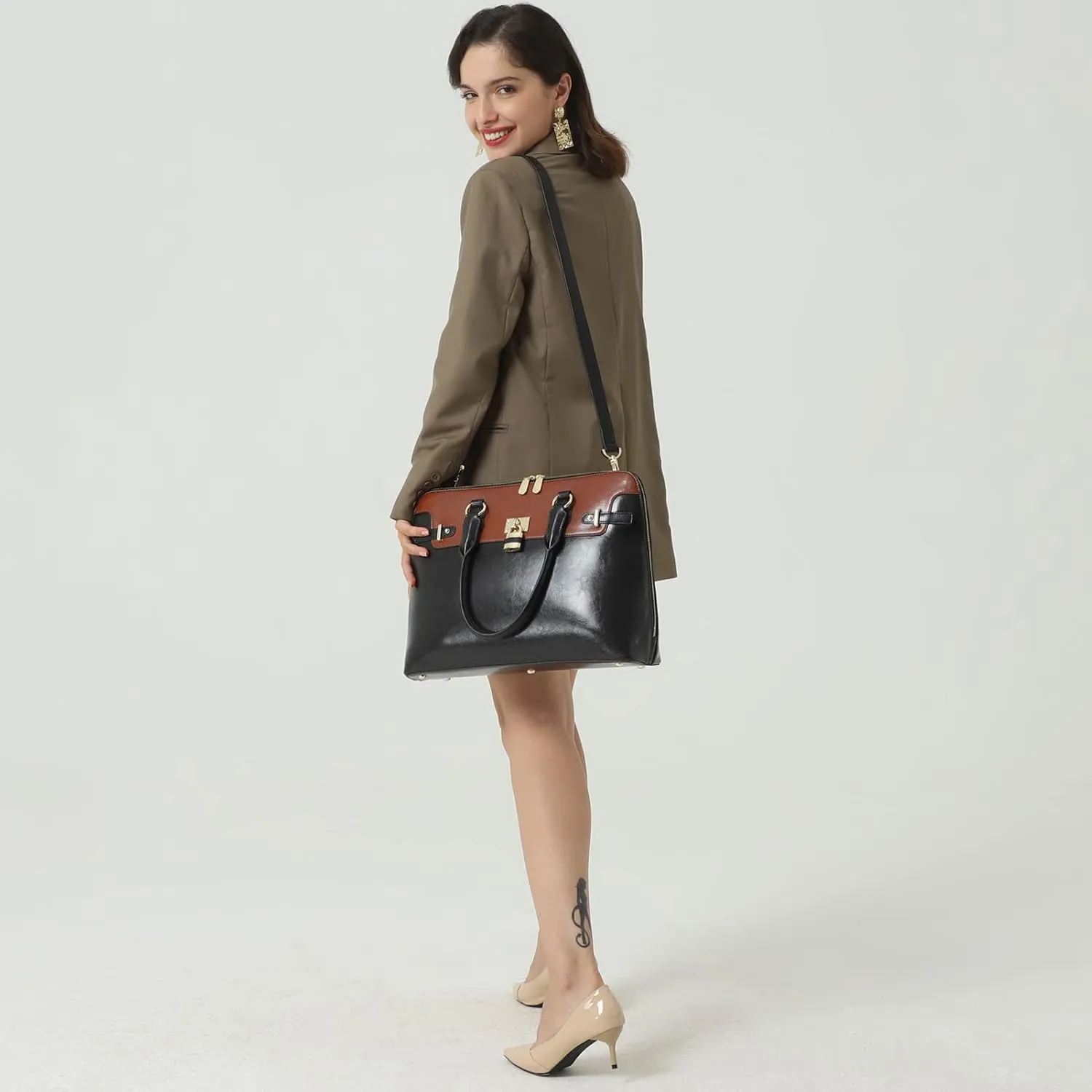 BOSTANTEN Briefcase for Women Leather 15.6 inch Laptop Shoulder Bag Office Work Crossbody Handbag