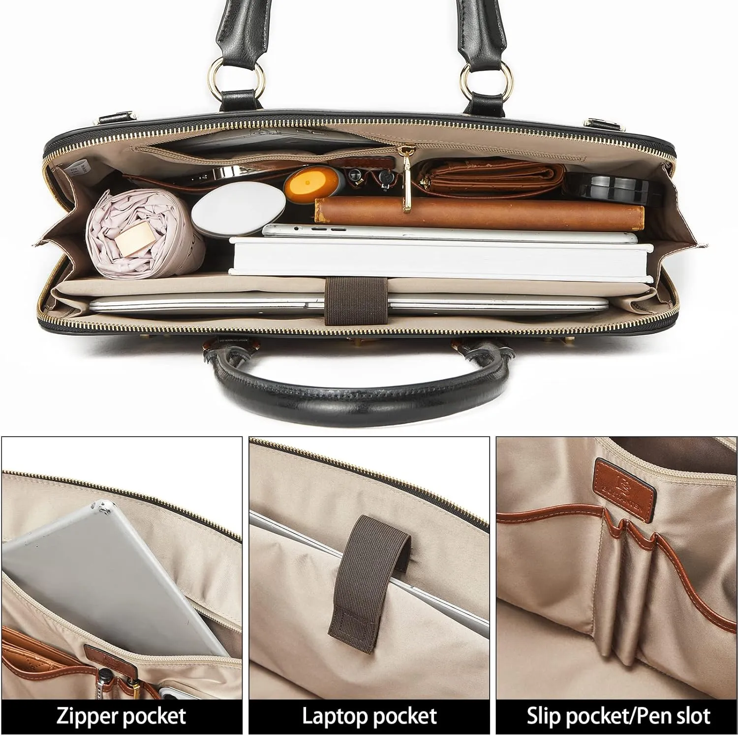 BOSTANTEN Briefcase for Women Leather 15.6 inch Laptop Shoulder Bag Office Work Crossbody Handbag