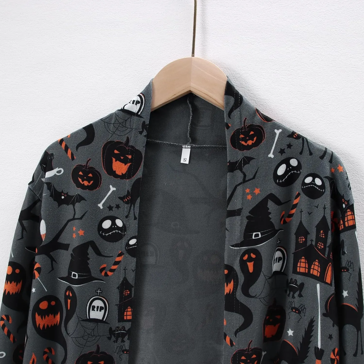 BOUTIKOME Women's Halloween Cat Pumpkin Cardigan Long Sleeve Open Front Knit Outwear Coat Plus Size Knitting Sweater Top