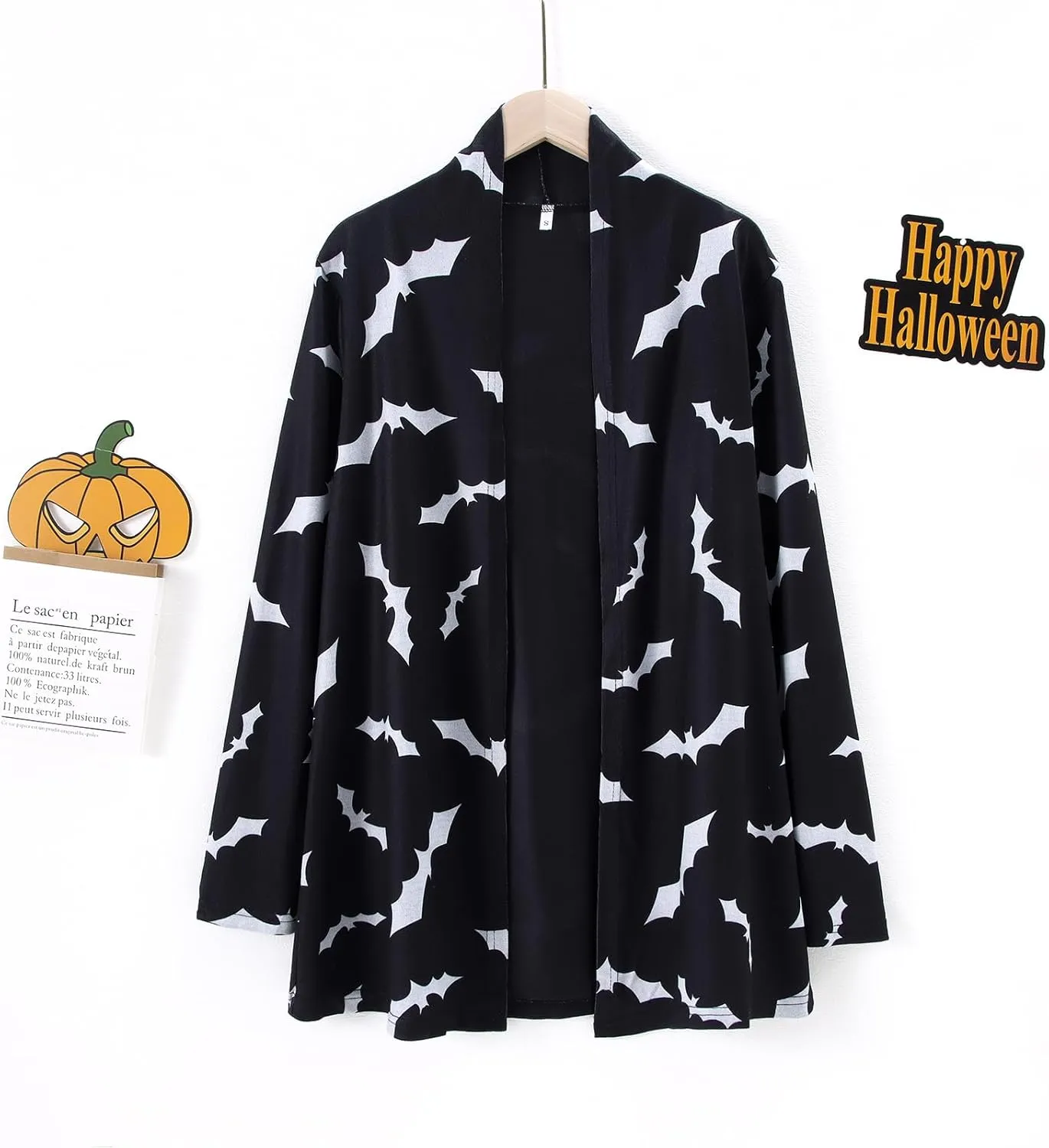 BOUTIKOME Women's Halloween Cat Pumpkin Cardigan Long Sleeve Open Front Knit Outwear Coat Plus Size Knitting Sweater Top