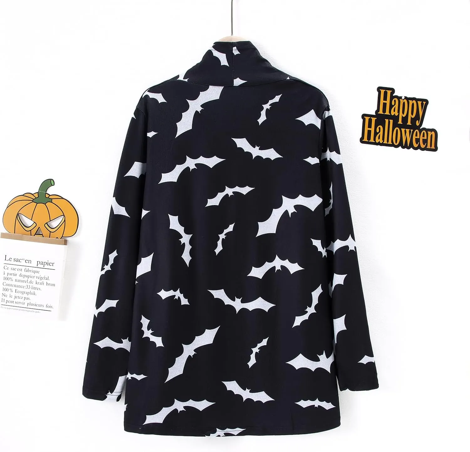 BOUTIKOME Women's Halloween Cat Pumpkin Cardigan Long Sleeve Open Front Knit Outwear Coat Plus Size Knitting Sweater Top
