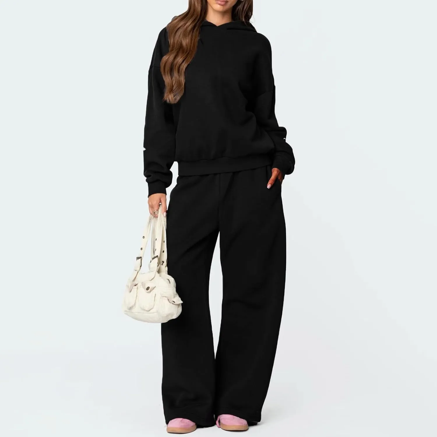 Bow Print Sweat Set For Women Matching Sweat Sets For Women Bow Sweatshirt Long Sleeve Oversized Hoodie Wide Leg Sweatpants