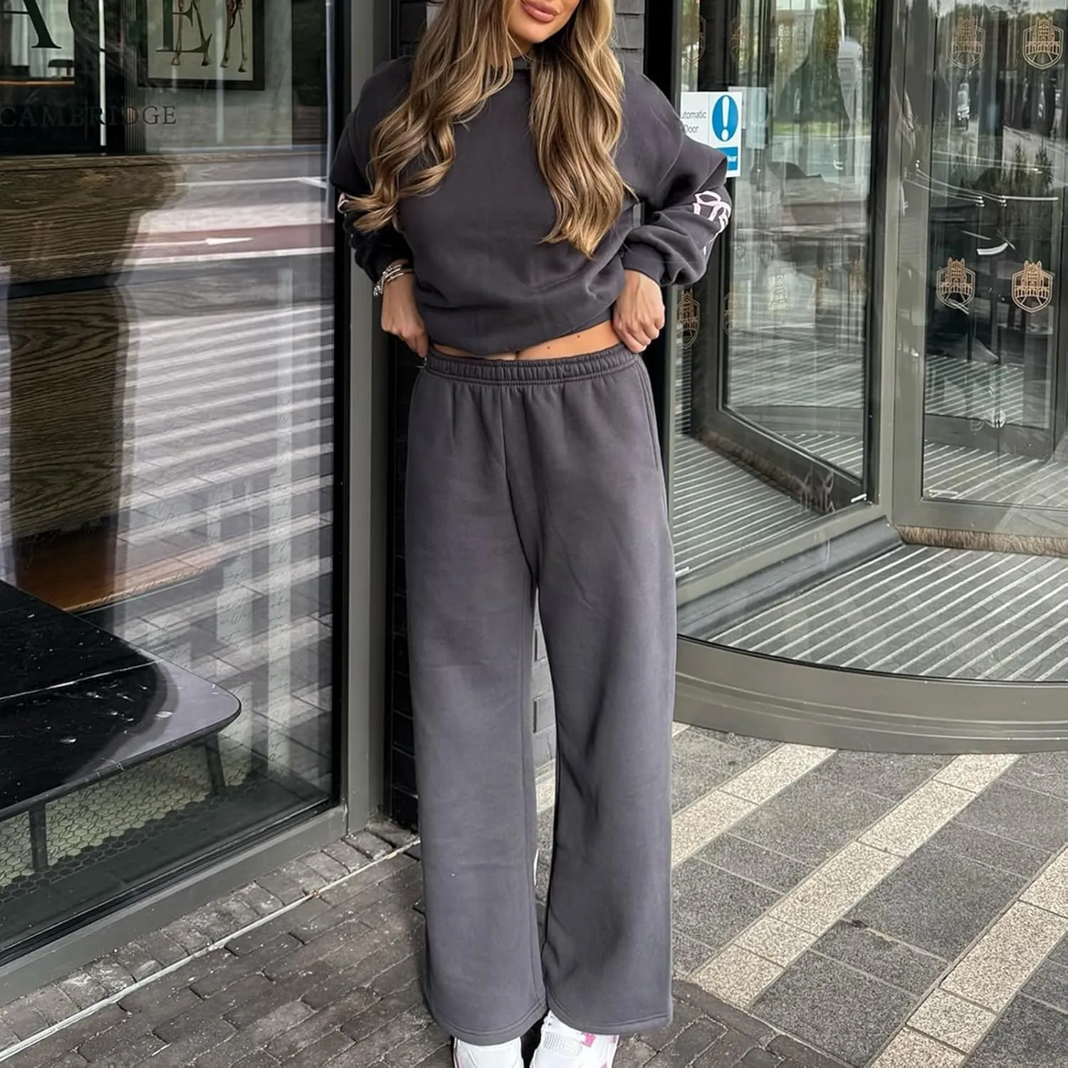 Bow Print Sweat Set For Women Matching Sweat Sets For Women Bow Sweatshirt Long Sleeve Oversized Hoodie Wide Leg Sweatpants