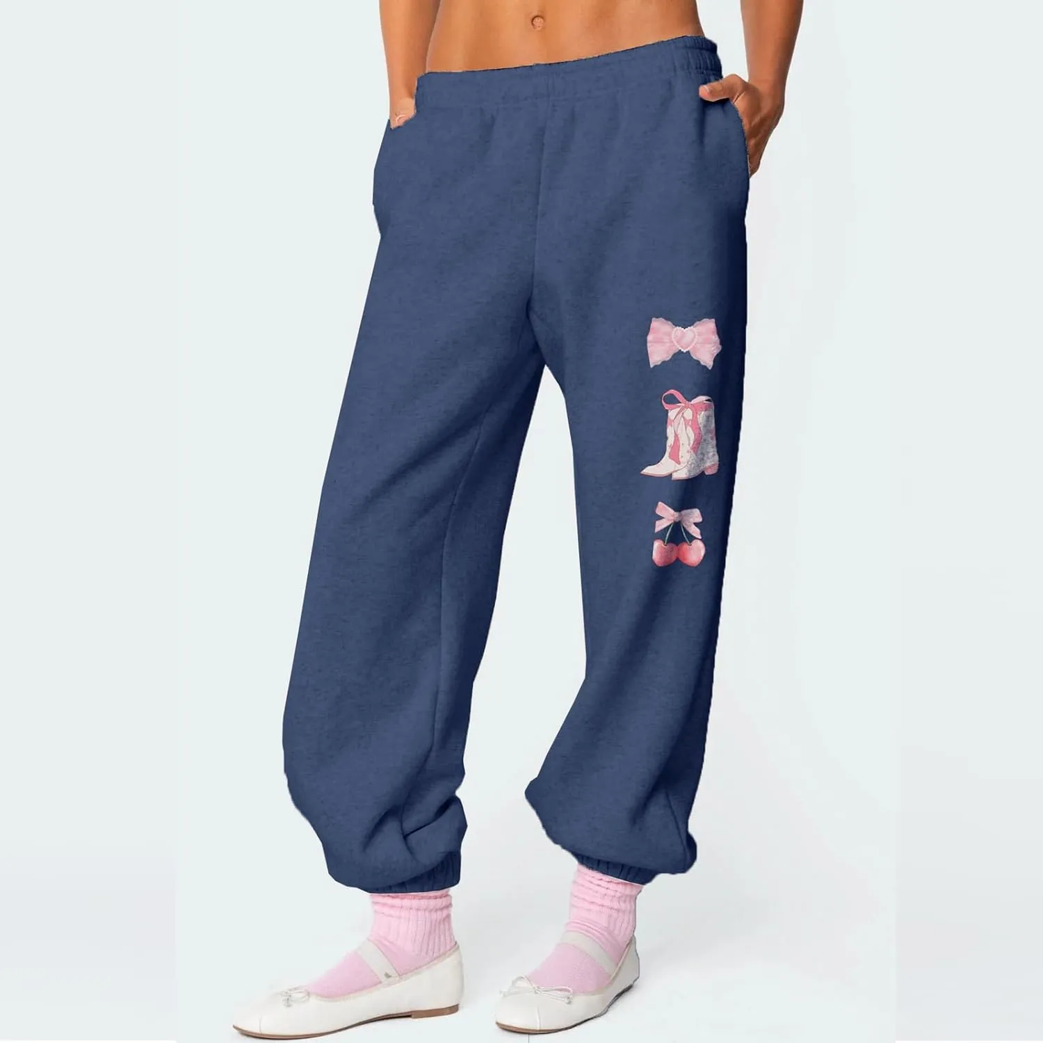Bow Print Sweat Set for Women Tracksuit Long Sleeve Crew Neck Oversized Hoodie Wide Leg Sweatpants 2 Piece Outfits