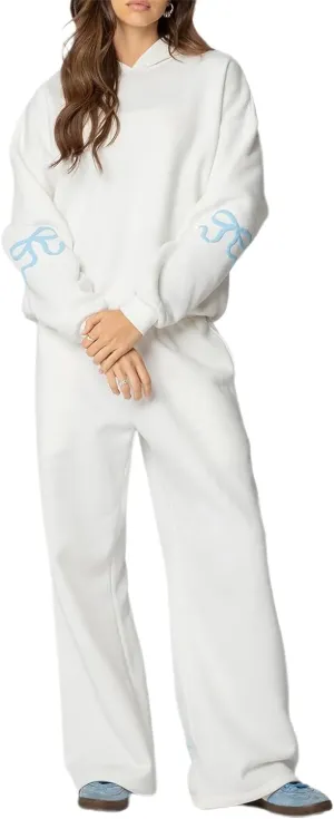 Bow Print Sweat Set for Women Tracksuit Long Sleeve Crew Neck Oversized Hoodie Wide Leg Sweatpants 2 Piece Outfits
