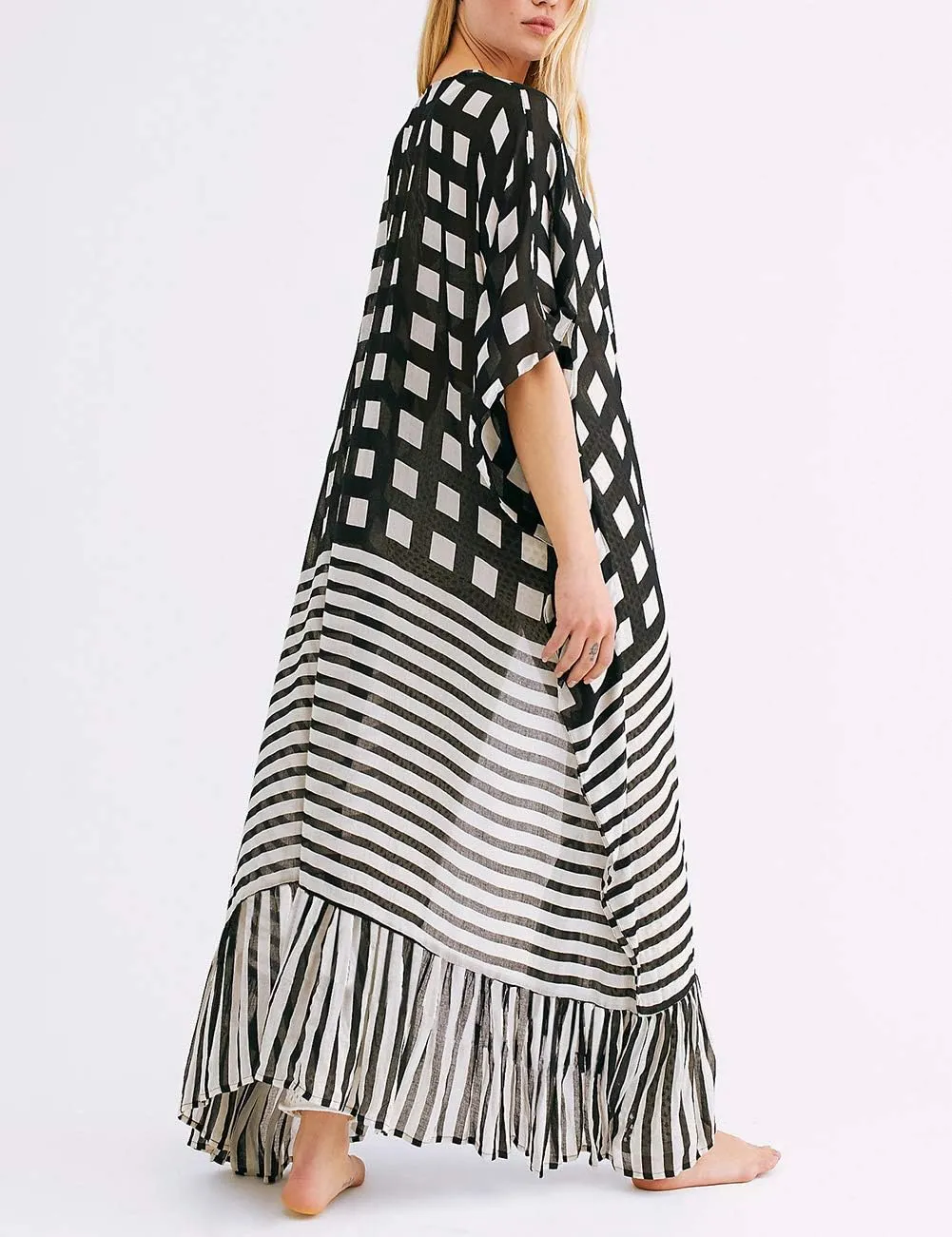 Bsubseach Women Long Kimono Swimsuit Cover Ups Chiffon Maxi Cardigan Open Front Bathing Suit Lightweight Duster Beachwear