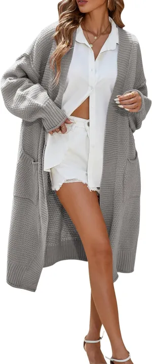 Cakulo Long Cardigan Sweaters for Women Fall Fashion 2024 Oversized Open Front Knit Pockets Cardigans Sweater Coat