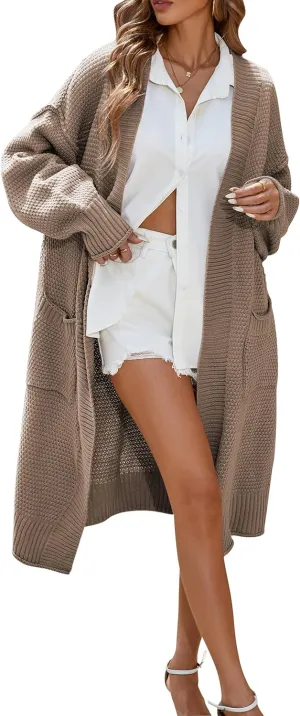Cakulo Long Cardigan Sweaters for Women Fall Fashion 2024 Oversized Open Front Knit Pockets Cardigans Sweater Coat