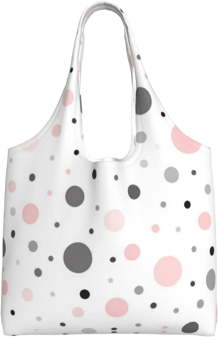 Canvas Tote Bag, Washable Cute Reusable Shoulder Hand Purse bags for Women Shopping Gifts Beach(Pink Gray White Modern Polka Dot Pattern Print)