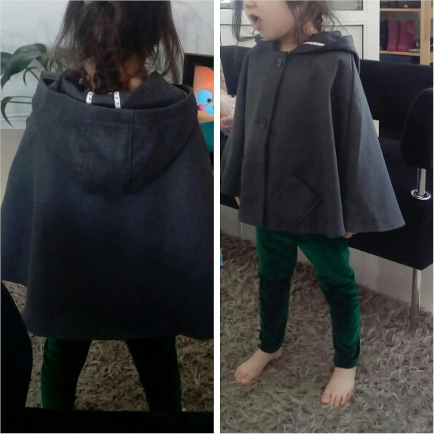 Car Seat Poncho for Kids, Girls Wool Blend Capes Poncho with Hood, Girls Warm Peacoat Dress Coat Jacket Outwear