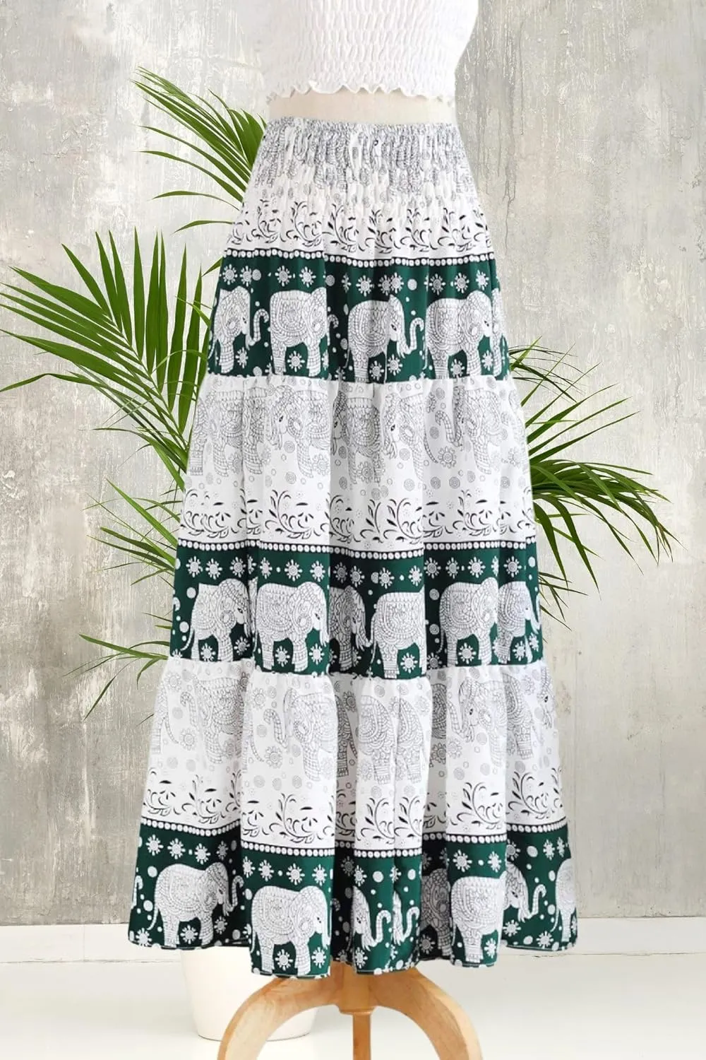 Casual Maxi High Waisted Lightweight Silky Soft Flowy Ruffle Cute Trendy Boho Hippy Long Skirts for Women, Elastic Waistband