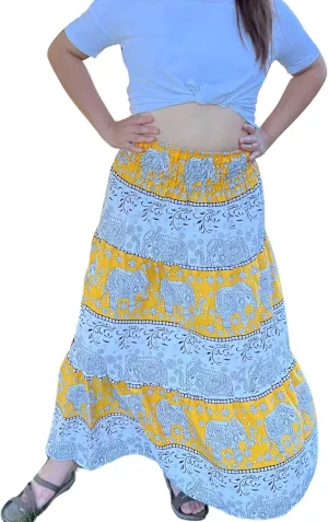 Casual Maxi High Waisted Lightweight Silky Soft Flowy Ruffle Cute Trendy Boho Hippy Long Skirts for Women, Elastic Waistband