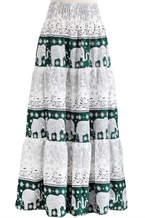 Casual Maxi High Waisted Lightweight Silky Soft Flowy Ruffle Cute Trendy Boho Hippy Long Skirts for Women, Elastic Waistband
