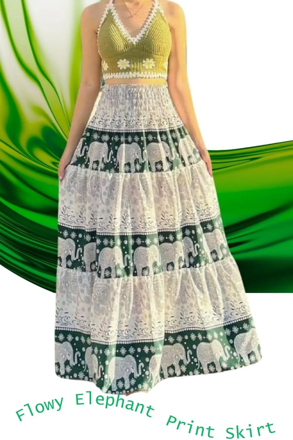 Casual Maxi High Waisted Lightweight Silky Soft Flowy Ruffle Cute Trendy Boho Hippy Long Skirts for Women, Elastic Waistband