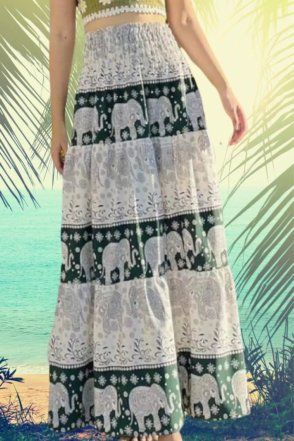 Casual Maxi High Waisted Lightweight Silky Soft Flowy Ruffle Cute Trendy Boho Hippy Long Skirts for Women, Elastic Waistband