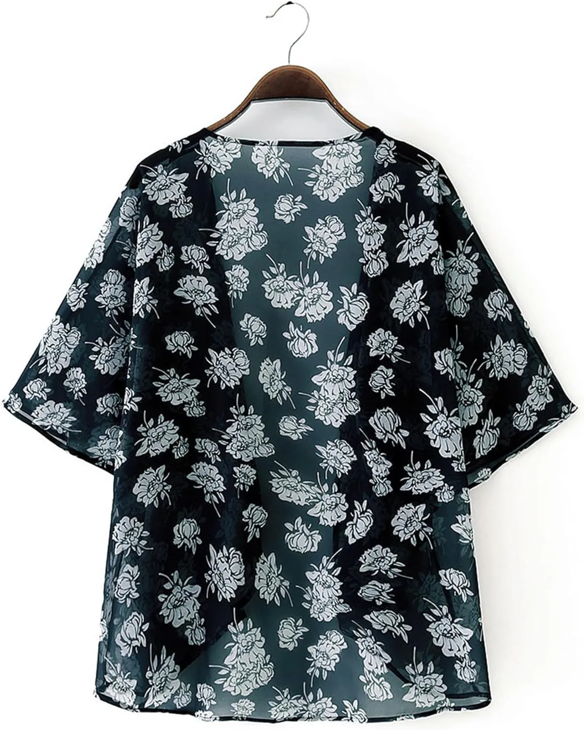 Chunoy Women Floral Print Lightweight Chiffon Kimono Cardigan Short Sleeve Loose Beach Wear Cover Up Blouse Top