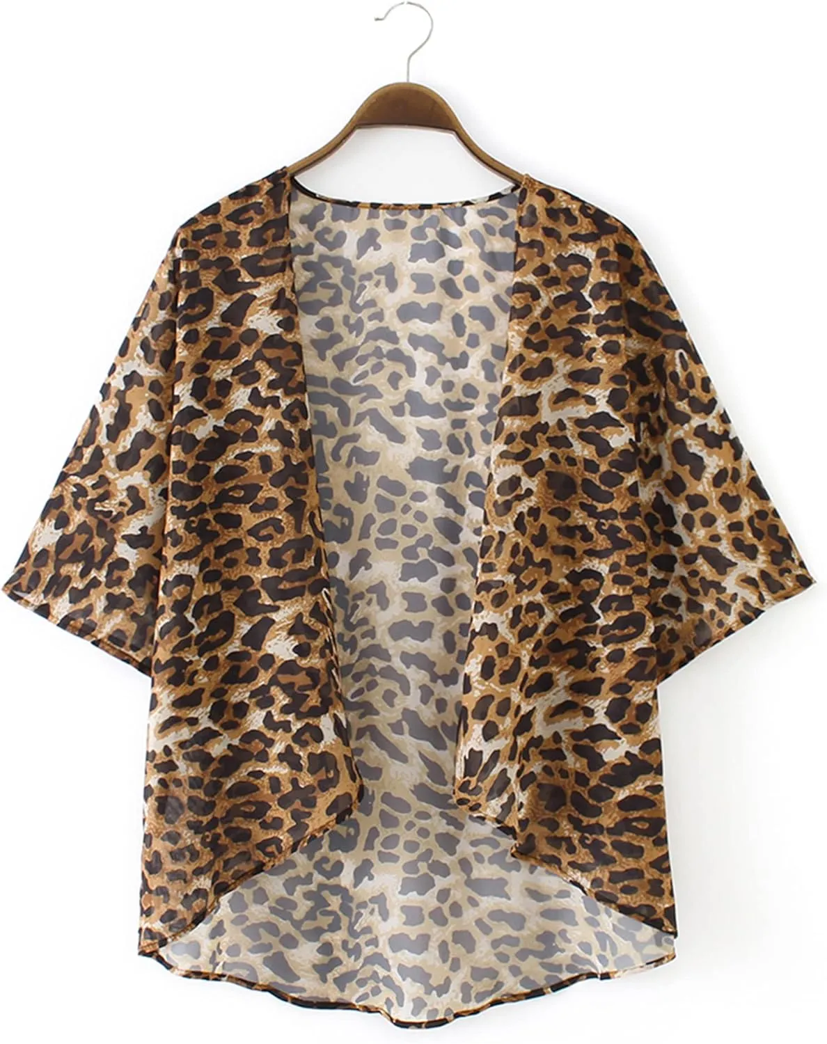 Chunoy Women Floral Print Lightweight Chiffon Kimono Cardigan Short Sleeve Loose Beach Wear Cover Up Blouse Top