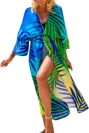 Chunoy Women Long Kimono Cardigan Open Front Bathing Suit Dress Lightweight Beach Cover Up