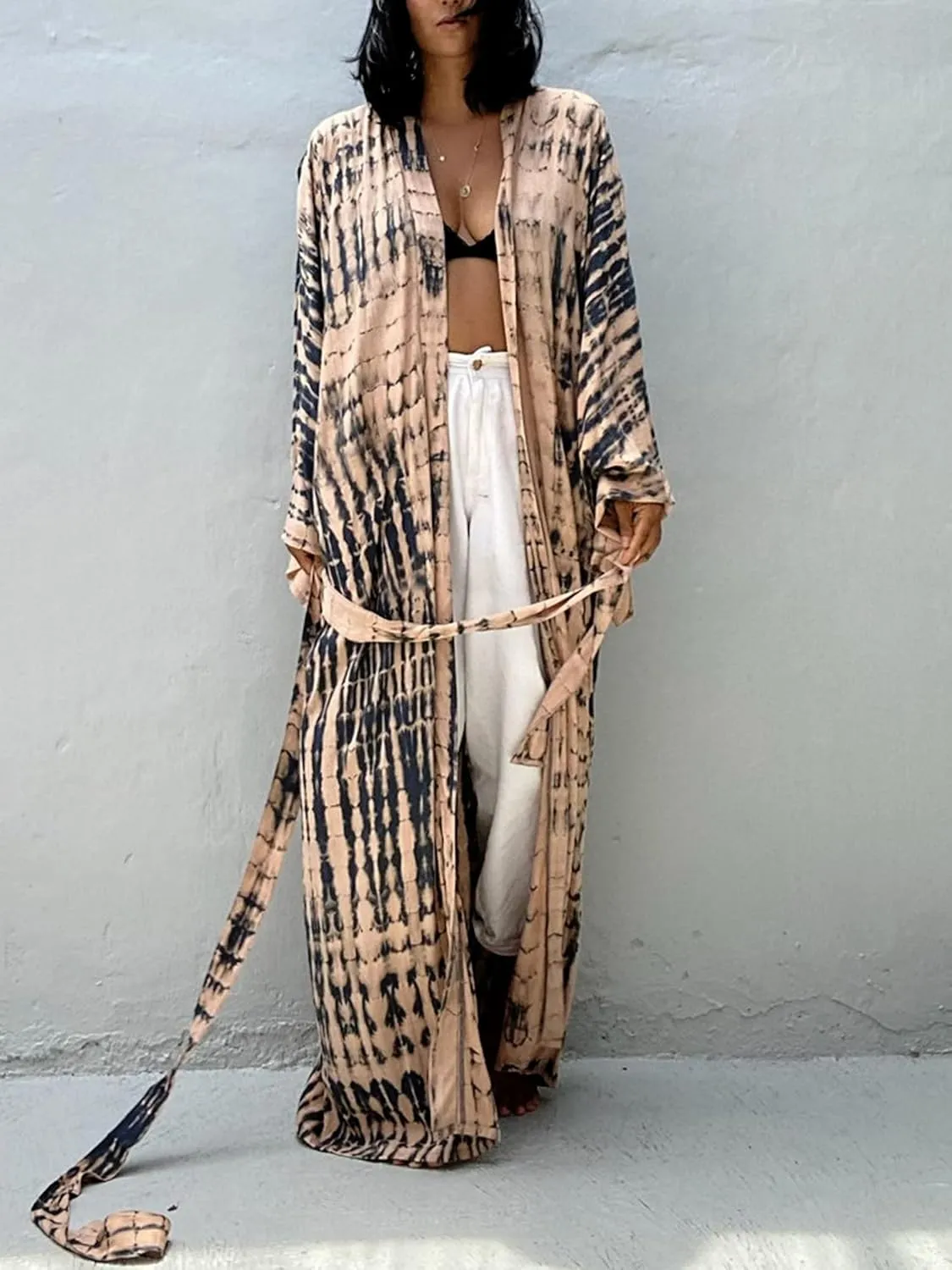 Chunoy Women Long Kimono Cardigan Open Front Bathing Suit Dress Lightweight Beach Cover Up