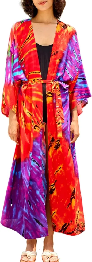 Chunoy Women Long Kimono Cardigan Open Front Bathing Suit Dress Lightweight Beach Cover Up