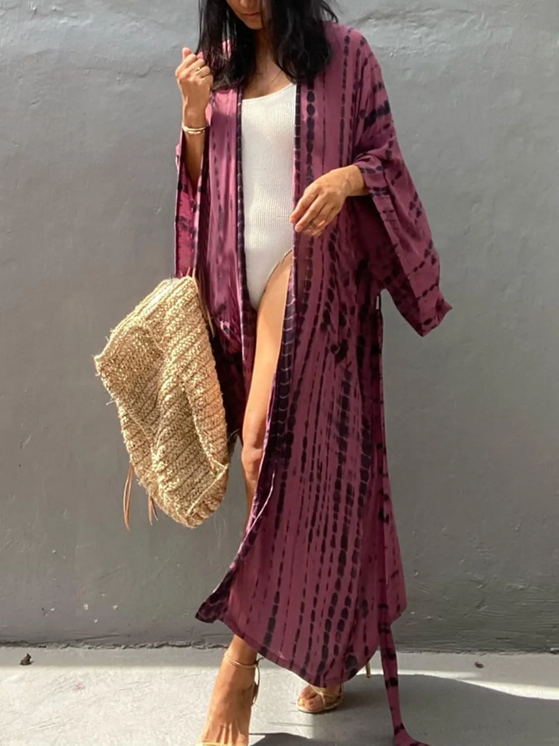 Chunoy Women Long Kimono Cardigan Open Front Bathing Suit Dress Lightweight Beach Cover Up