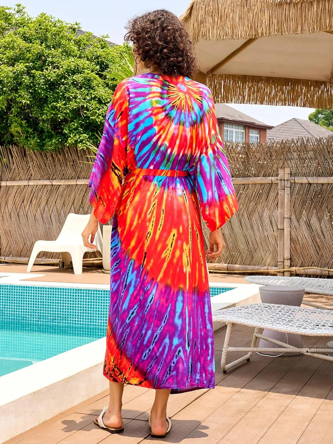 Chunoy Women Long Kimono Cardigan Open Front Bathing Suit Dress Lightweight Beach Cover Up