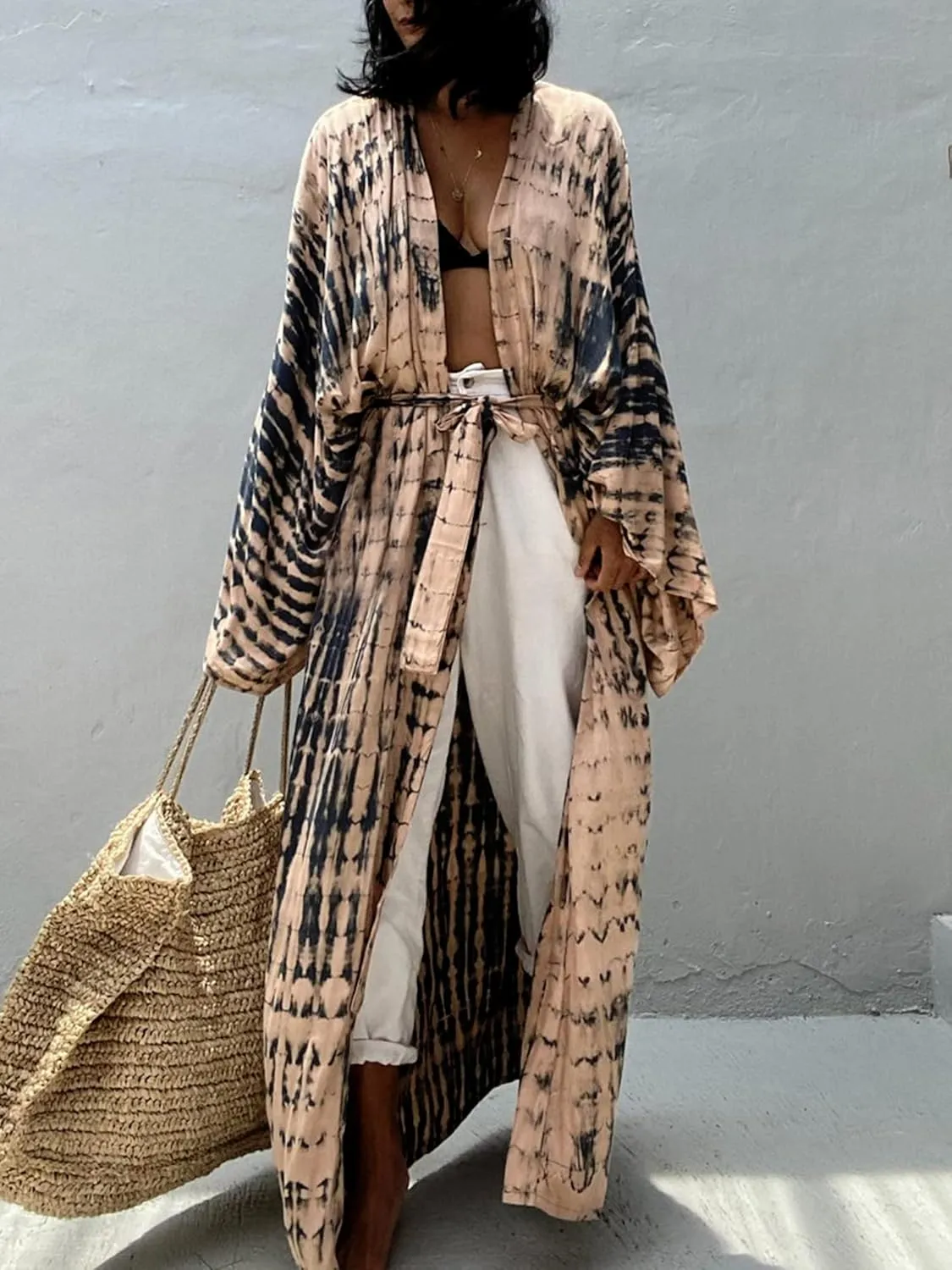 Chunoy Women Long Kimono Cardigan Open Front Bathing Suit Dress Lightweight Beach Cover Up
