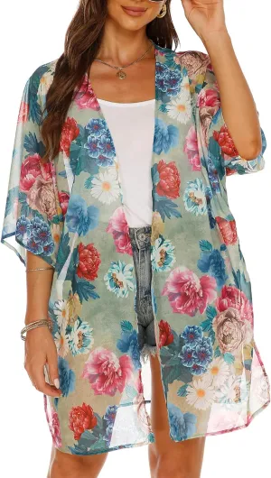 Chunoy Women Summer Chiffon Kimono Cardigan Loose Long Casual Beach Wear Cover Up