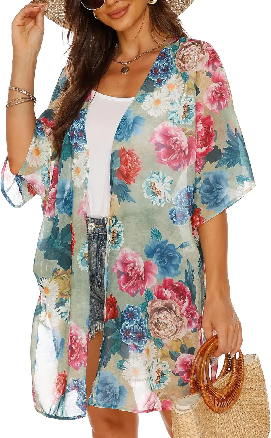 Chunoy Women Summer Chiffon Kimono Cardigan Loose Long Casual Beach Wear Cover Up