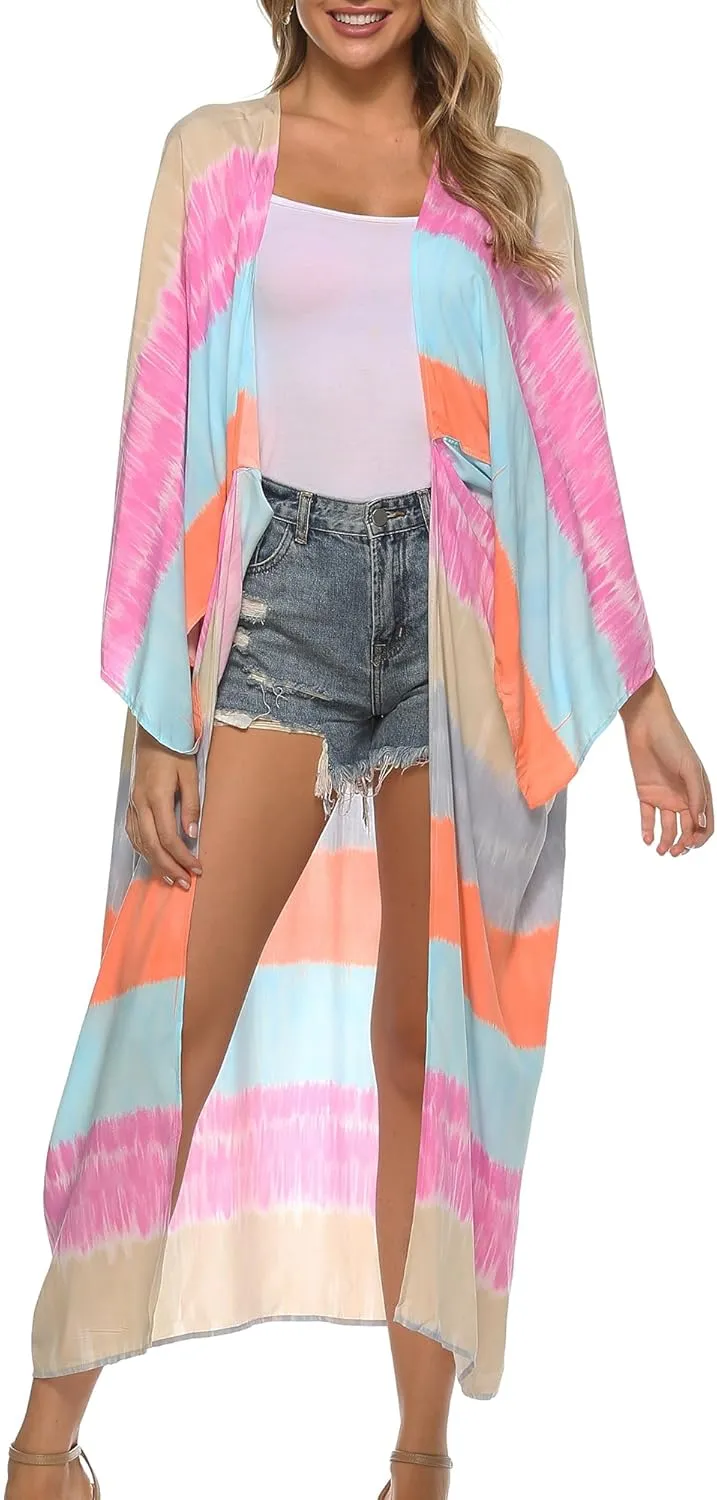 Chunoy Women Summer Chiffon Kimono Cardigan Loose Long Casual Beach Wear Cover Up