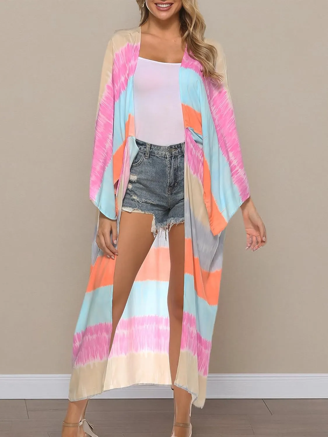 Chunoy Women Summer Chiffon Kimono Cardigan Loose Long Casual Beach Wear Cover Up
