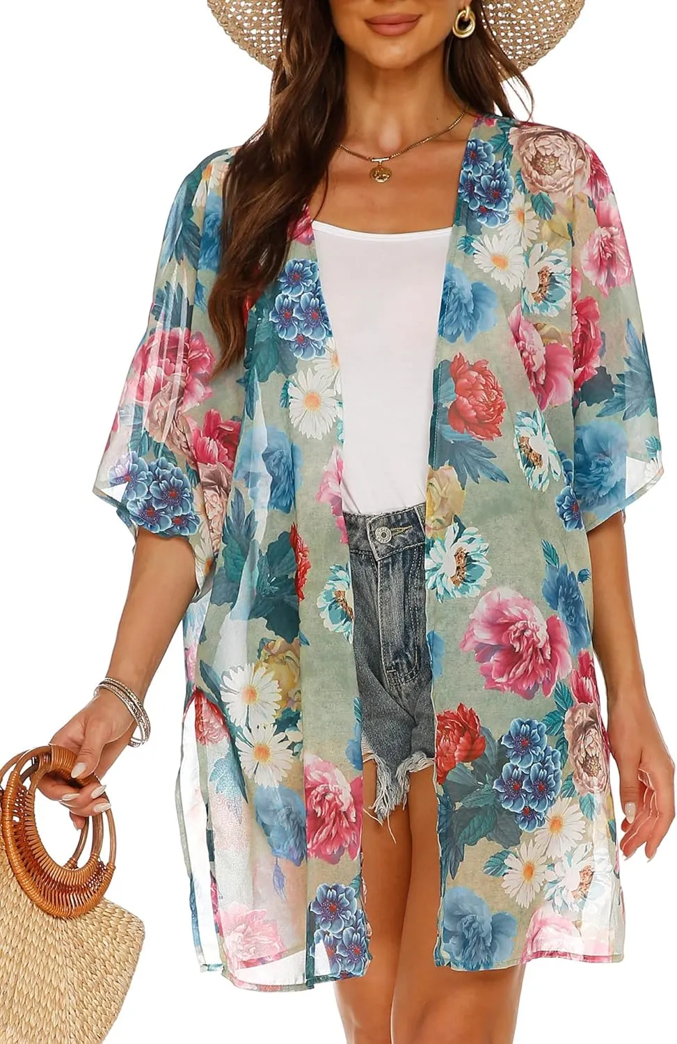 Chunoy Women Summer Chiffon Kimono Cardigan Loose Long Casual Beach Wear Cover Up