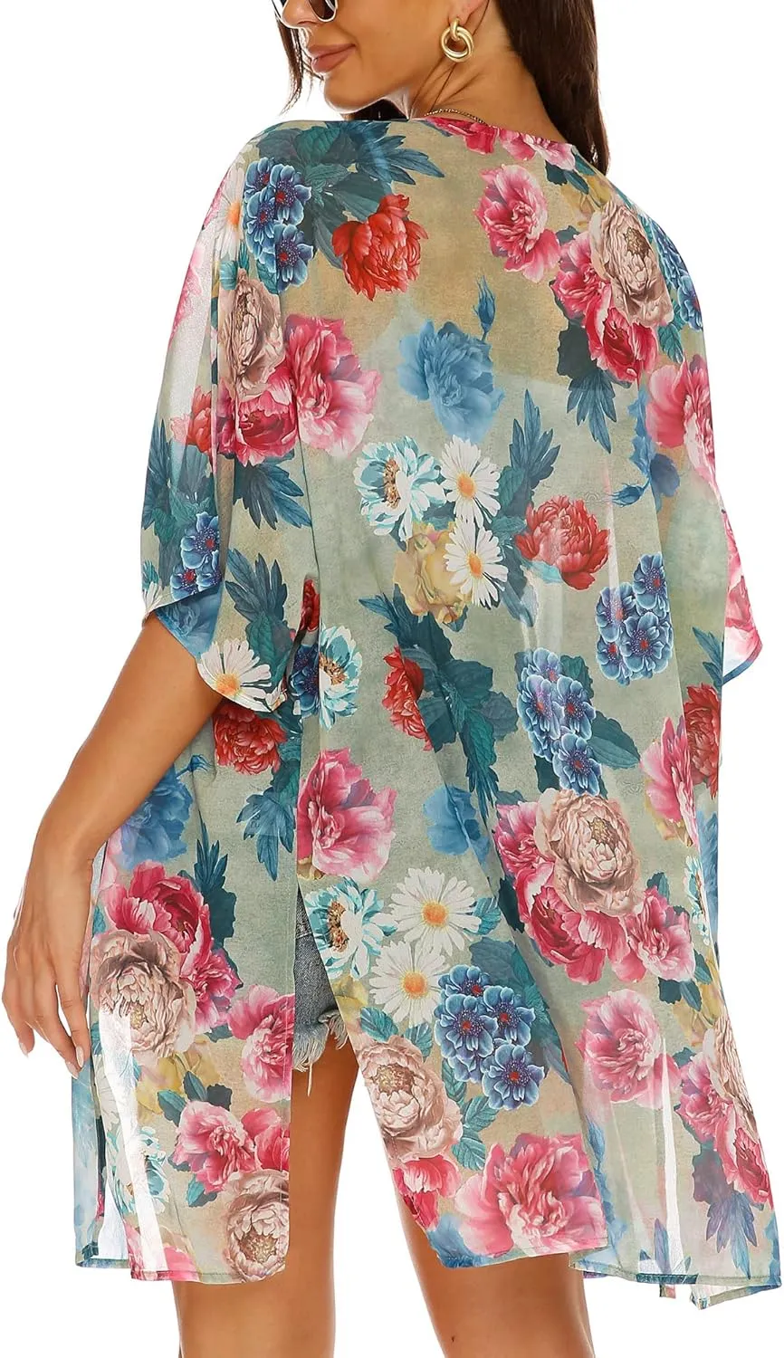 Chunoy Women Summer Chiffon Kimono Cardigan Loose Long Casual Beach Wear Cover Up