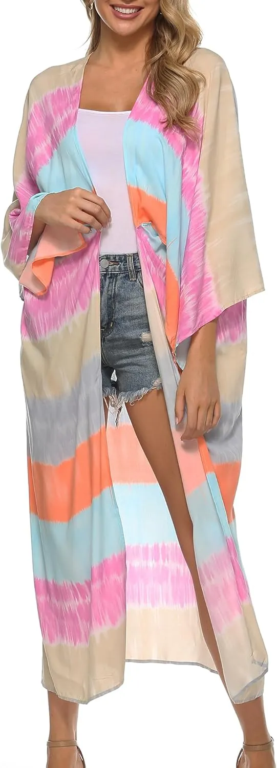 Chunoy Women Summer Chiffon Kimono Cardigan Loose Long Casual Beach Wear Cover Up