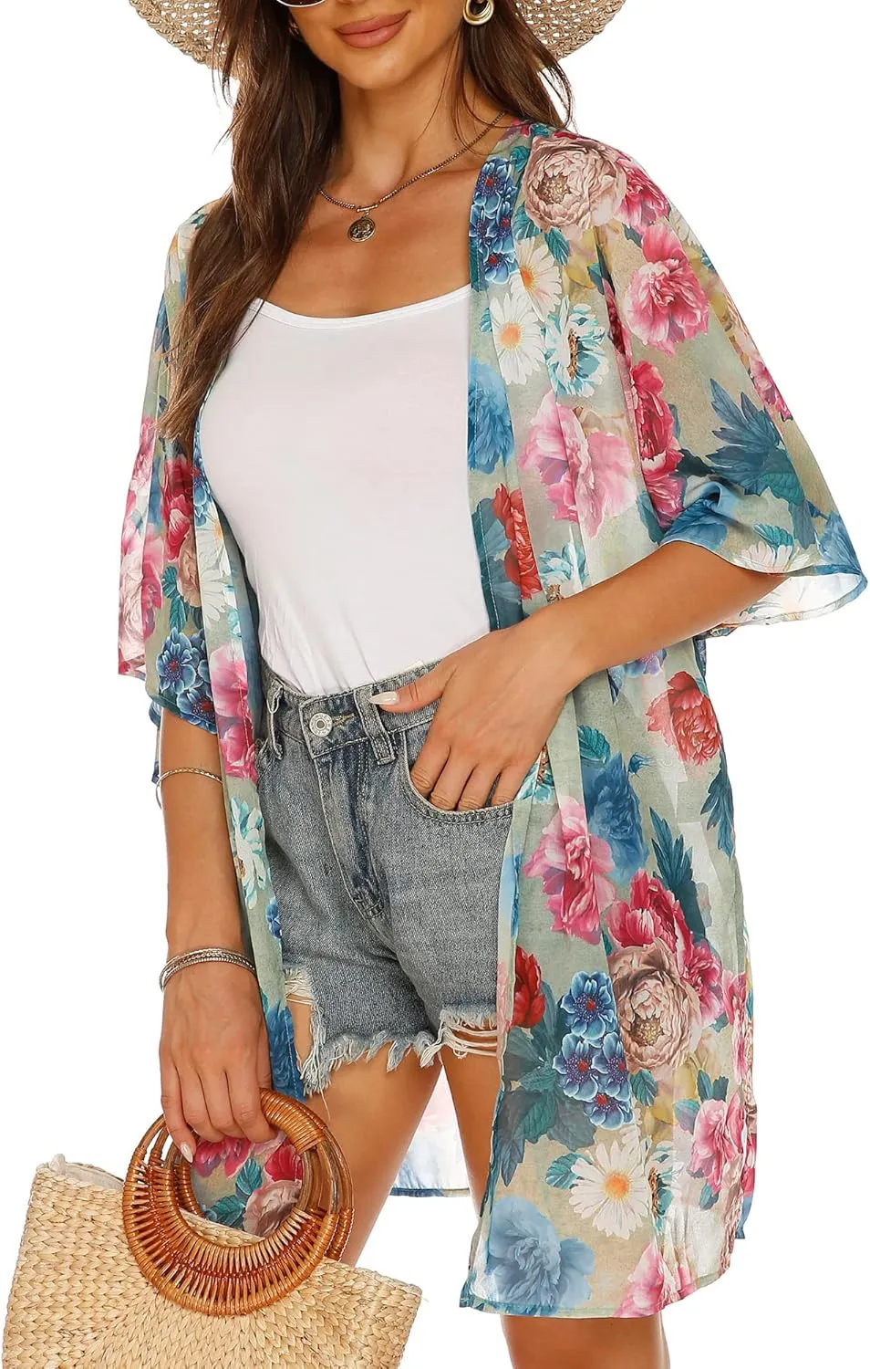 Chunoy Women Summer Chiffon Kimono Cardigan Loose Long Casual Beach Wear Cover Up