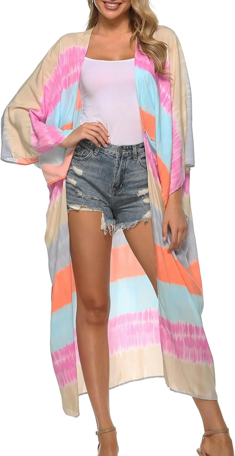 Chunoy Women Summer Chiffon Kimono Cardigan Loose Long Casual Beach Wear Cover Up
