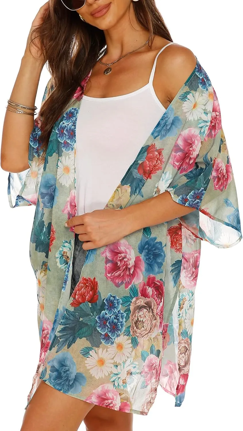 Chunoy Women Summer Chiffon Kimono Cardigan Loose Long Casual Beach Wear Cover Up