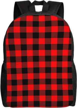 Classic Dark Red And Black Lumberjack Buffalo Plaid Fabric Minimalist Laptop Backpack  Waterproof Business Travel Bag, Breathable Design, Modern Work & Leisure