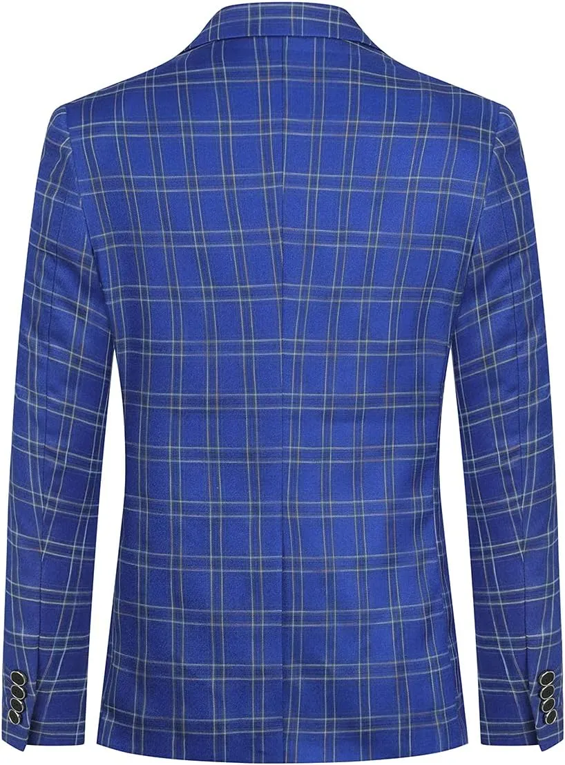 Cloudstyle Mens 2 PCS Plaid Suits Slim Formal Suit Checkered Blazer Jacket Pants