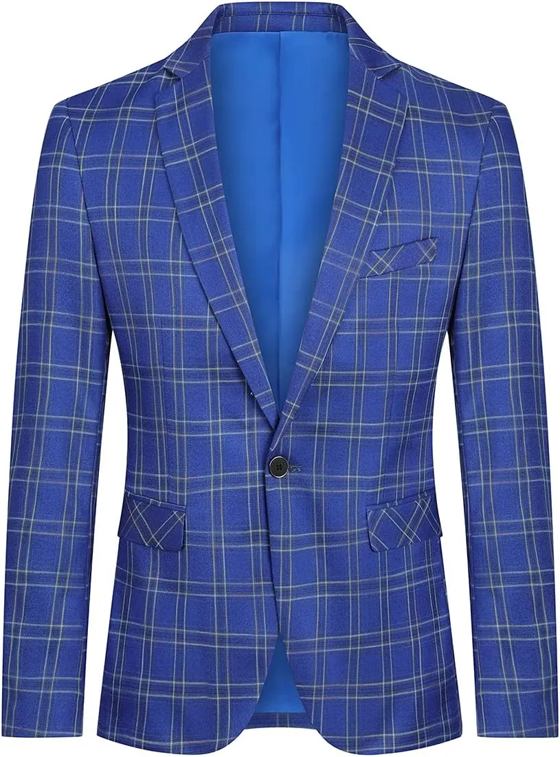 Cloudstyle Mens 2 PCS Plaid Suits Slim Formal Suit Checkered Blazer Jacket Pants
