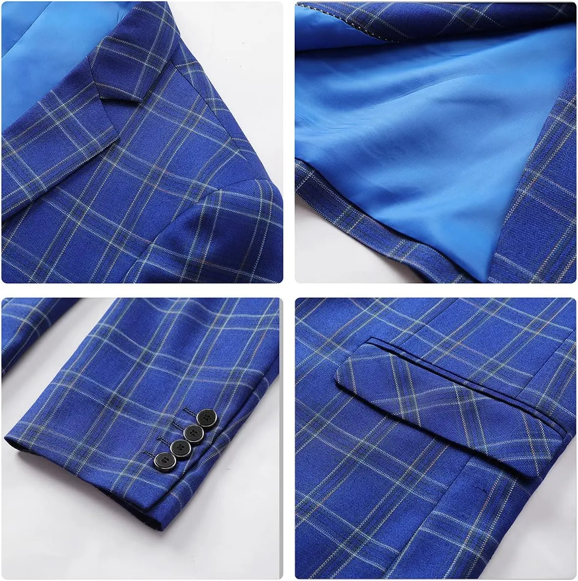 Cloudstyle Mens 2 PCS Plaid Suits Slim Formal Suit Checkered Blazer Jacket Pants
