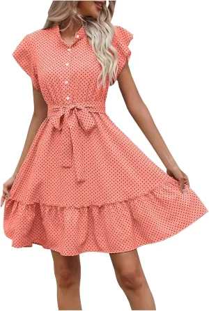 Cocktail Dresses for Women Polka Dot Cute Ruffle Short Sleeved Birthday Party Dress Women Summer A-Line Formal Dress