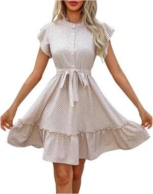 Cocktail Dresses for Women Polka Dot Cute Ruffle Short Sleeved Birthday Party Dress Women Summer A-Line Formal Dress
