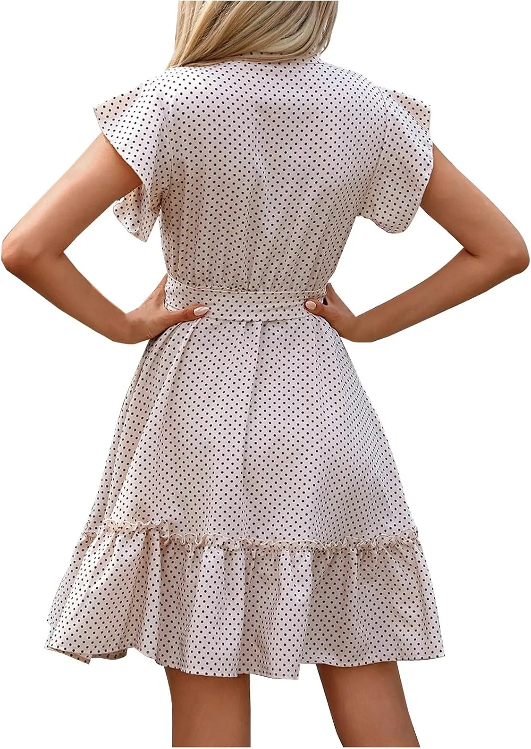 Cocktail Dresses for Women Polka Dot Cute Ruffle Short Sleeved Birthday Party Dress Women Summer A-Line Formal Dress