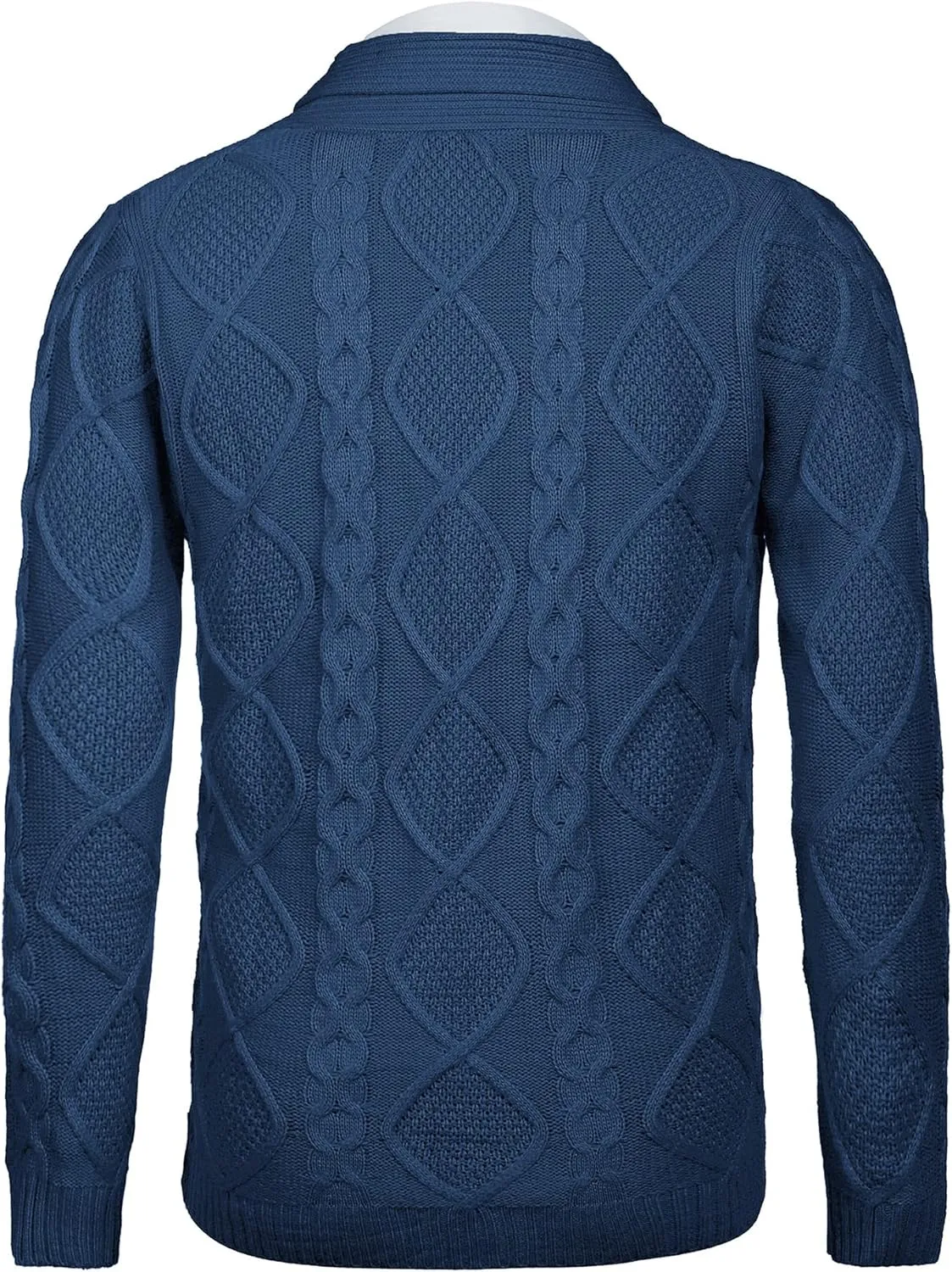 COOFANDY Mens Shawl Collar Cardigan Sweater Slim Fit Button Down Cable Knitted Sweater with Pockets